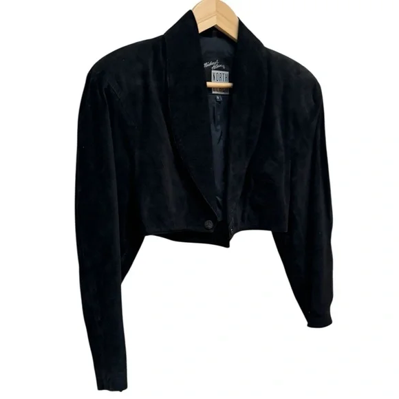 Michael Hoban for North Beach Vintage 80s Black Cropped Leather Jacket - Picture 2 of 9